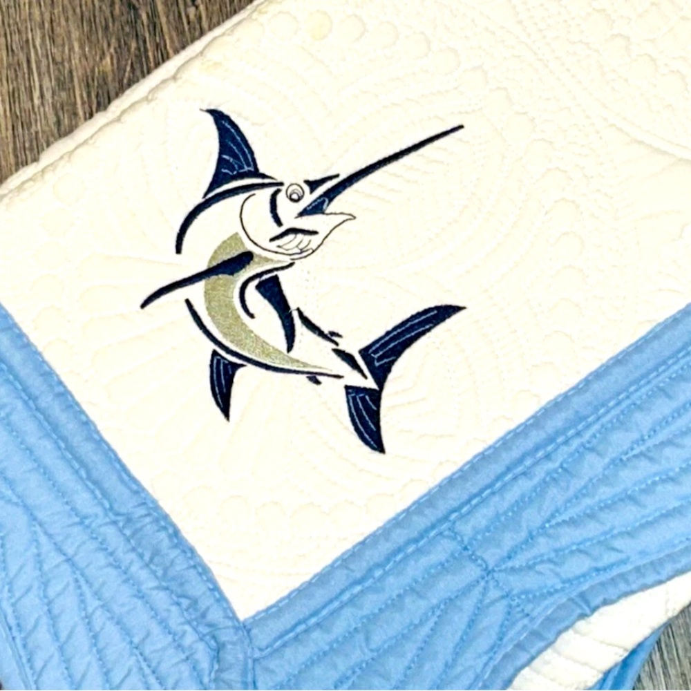 Baby Gift! Crib Quilt For Nursery - Nautical Sailfish / Marlin- 36”x45”